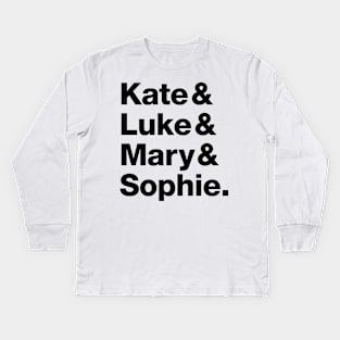 Batwoman Character Names (Black) - Kate Kane, Luke Fox, Mary Hamilton and Sophie Moore Kids Long Sleeve T-Shirt